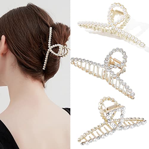 Haarspangen Damen Metall Haarklammer Groß - Dickes Haar Tocess Haargreifer Rutschfeste Haarspange Perlen Haarklammern strass Gold Hair Claw Clips Haar Spange FüR Frauen von Ypkia