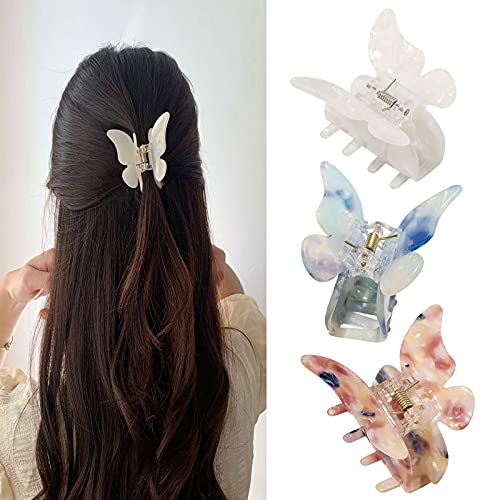 Haarspangen Schmetterling Damen Haarklammer Mittelgroß Haarspange Acryl Haarklammern Glitzer Butterfly Klein Dünnes Haar Clips FüR Frauen Mädchen(3 Stück) von Ypkia