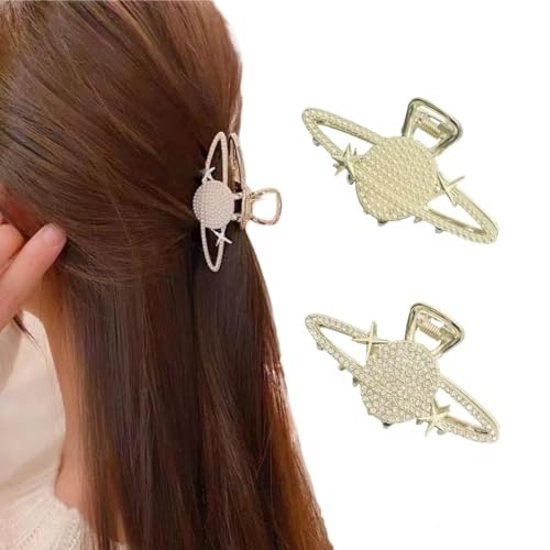 Ypkia 2 Stück Haarklammer Stern mit Strass Kunstperlen Gold Metall Haarspangen Damen Rutschfester Krallenklemme Für Frauen von Ypkia