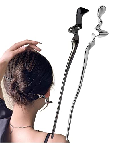 Ypkia 2 Stück Haarstab Metall Silber Haarstäbchen Glänzend Lange Haarnadeln Chignon Pins Für Damen Brötchen Dekoratives Haar Feste Frisur von Ypkia