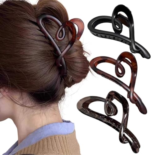 Ypkia 3 Stück Haarklammer Herzform Schwarz Schildpatt Haarspangen Damen Groß Französisch Haarklammern Set für Frauen Dickes und Dünnes Haar-accessoire von Ypkia