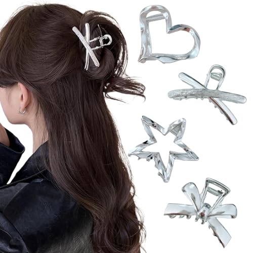 Ypkia 4 Stück Geometrie Haarklammer Mittel Metal Silber Set Haarspangen Damen Für Dickes Und Dünnes Haar von Ypkia
