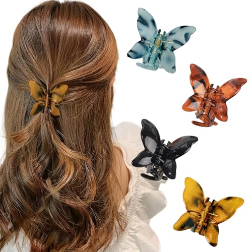 Ypkia 4 Stück Schmetterling Haarklammer Klein Set Haarspangen Damen Acryl Haarclip Für Frauen Mädchen Dünnes Haarschmuck (color-1) von Ypkia