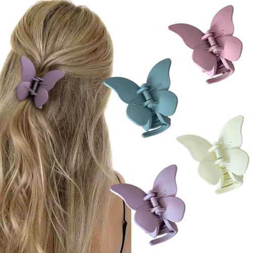 Ypkia 4 Stück Schmetterling Haarklammer Mittelgröß Matte Haarspangen Damen Haarklaue Rutschfeste Haarclips Für Frauen Mädchen Dickes Dünnes Haar (Lichtfarbe) von Ypkia