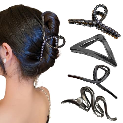 Ypkia Haarklammer Metall Schwarz Groß Haarspangen Damen Set Mit Perlen Für Frauen Und Mädchen Dickes Haar-Accessoires (4 Stück) von Ypkia