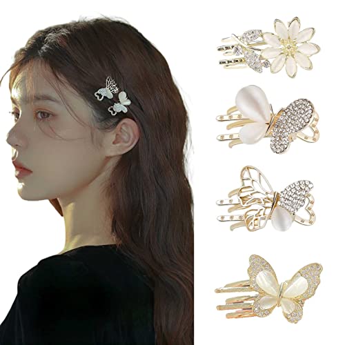 Ypkia Haarklammer Schmetterling Klein Gold Haarspange Kristall Blume Haarclips Französische Haarspangen Metal Haarschmuck Für Damen Mädchen (4 Stück) von Ypkia