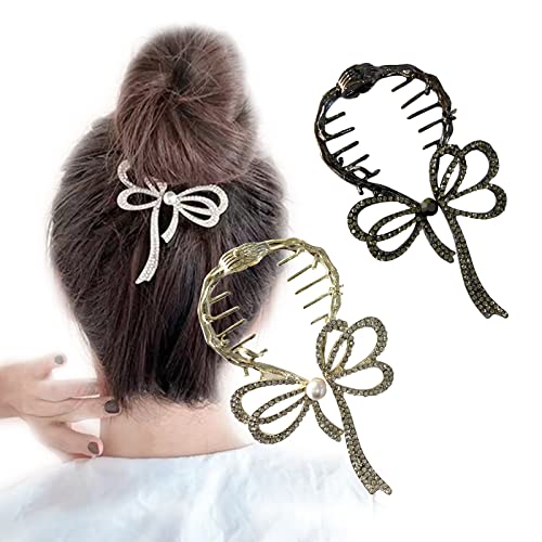 Ypkia 2 Stück Haarschleife Haarspange Strass Haarklammern Metal Haarschleifen Clip Mit Perlen Pferdeschwanz Haarspangen Für Damen Und Frauen von Ypkia