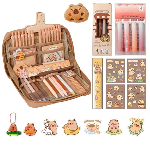 Yplkm Capybara Schreibwaren-Set,Süßes Capybara Schreibset Mit Brosche | Tierische Stiftetasche Canvas Schreibmaterial Für Schule Büro Mit Sticker Anstecker Yplkm Capybara Schreibwaren-Set,Süßes Capybara Schreibset Mit Brosche | Tierische Stiftetasche Canvas Schreibmaterial Für Schule Büro Mit Sticker Anstecker von Yplkm