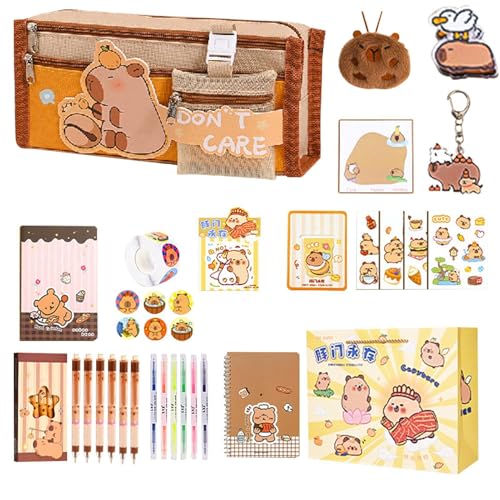 Yplkm Federmäppchen Capybara Federtaschen Mit Fächern, Mäppchen Etui Stifte Mit Mäppchen,Ballpunktstift,Sticky Note Capybara Stiftetasche Stiftemappe Große Kapazität Pencil Case Für Junge Und Mädchen von Yplkm