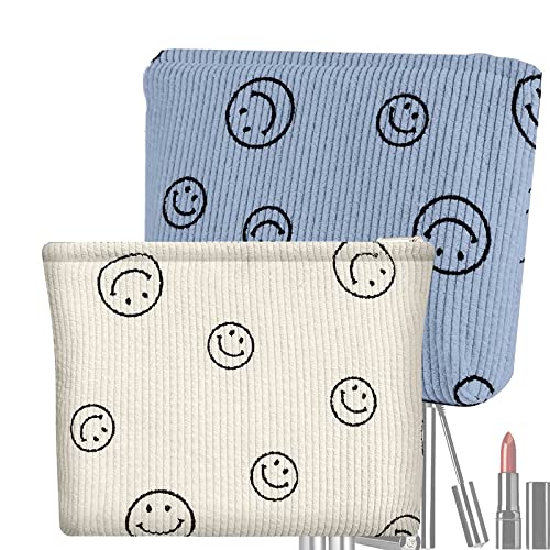 2 Stücke Corduroy Smile Kosmetiktasche, Multifunktionaler Kosmetiktasche Waschtasche, Kosmetiktasche Klein für Handtasche, für Kinder, Mädchen und Mädchen von Yqhugbc