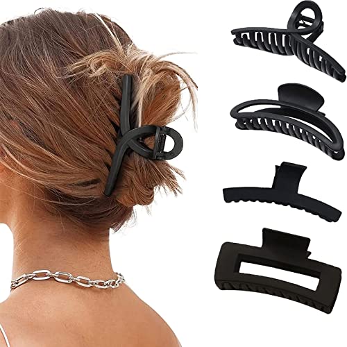 4 Stück Matt Haarklammern Rutschfest Claw Clip, Damen Haarspangen Groß Hair Clip, Schwarz Haarspangen, für Frauen Mädchen von Yqhugbc