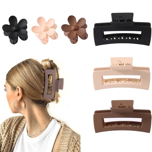 Yqhugbc 6 Stück Große Haarklammer, Haarklammer, Haarspangen Damen, Kunststoff Klaue Clips, Blumenförmige Rutschfeste Haarspange, Rechteckig Haarschmuck, Dickes Rutschfestes,Helle Farben von Yqhugbc