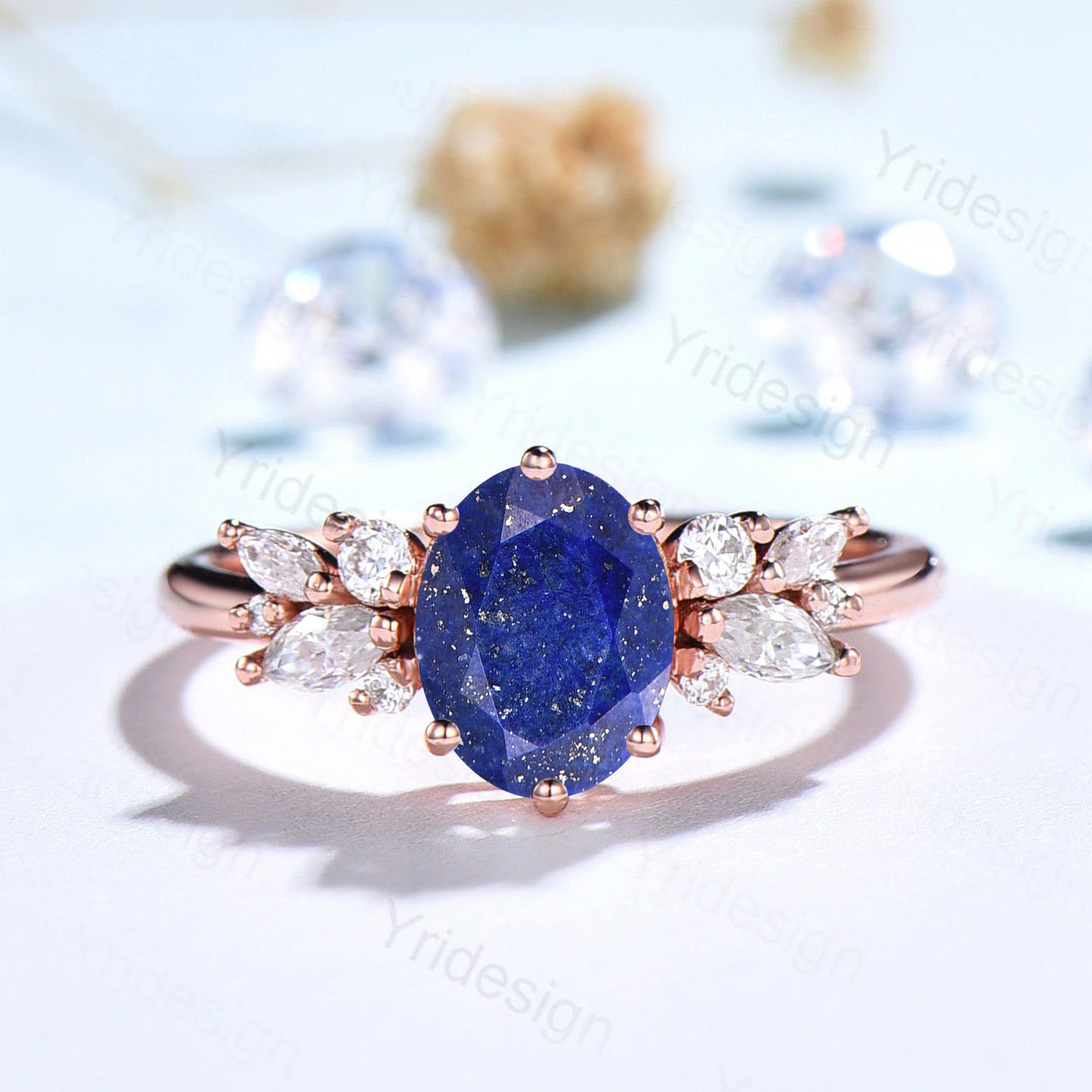 Natürliche Lapis Lazuli Verlobungsring Vintage Gold Antik Stil Ehering Silber Blau Edelstein Ring Antike Versprechen Für Sie von Yridesign