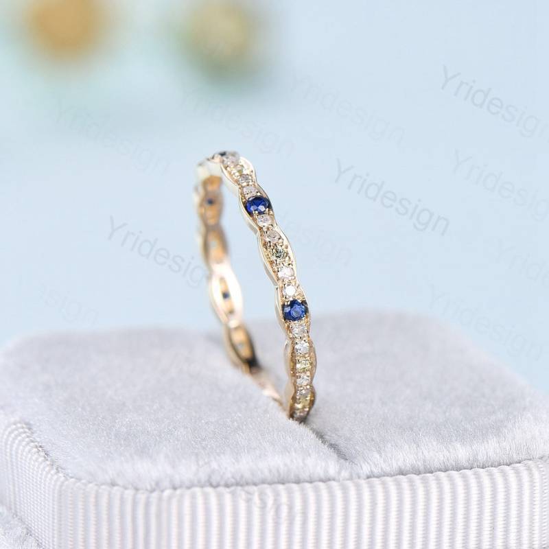 Saphir Peridot Diamant Ehering 14K Gelbgold Voller Eternity Ring von Yridesign