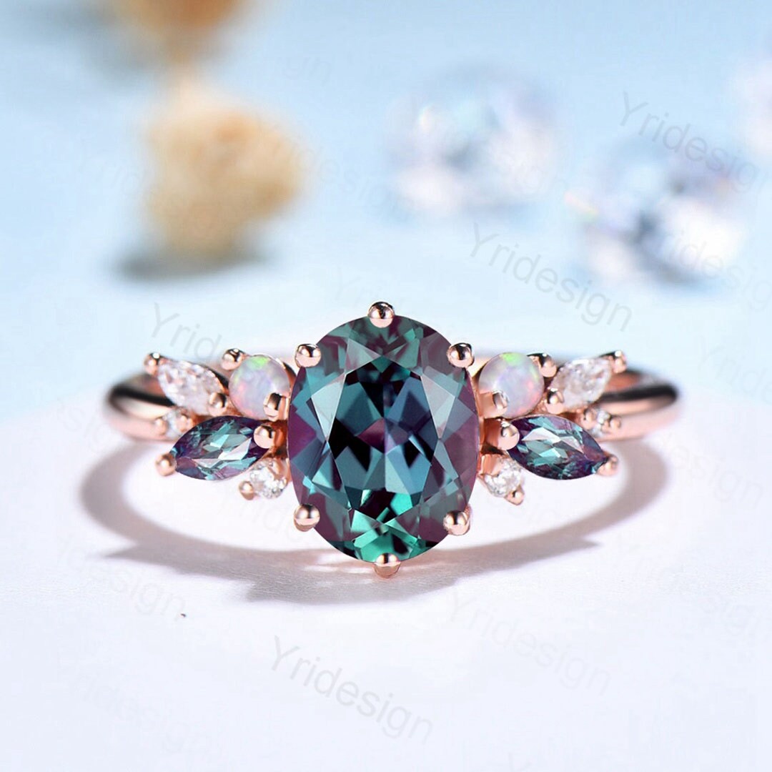 Vintage Alexandrit Verlobungsring Einzigartige Rose Gold Cluster Opal Ehering Für Frauen Braut Versprechen Ring Jahrestag Geschenk von Yridesign