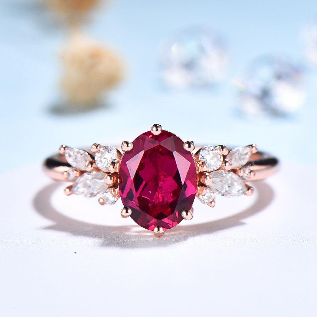 Vintage Oval Rubin Verlobungsring/Labradorit Ehering Für Frauen Unikat Cluster Cz Diamant Ring Braut Versprechen Geschenk Sie von Yridesign