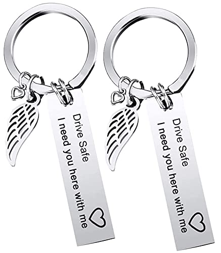 Drive Safe Schlüsselanhänger - Fahr Vorsichtig, Ich brauch Dich Hier bei Mir | Drive Safe I Need You Here with Me | Geschenk zum Neuen Auto Schlüsselanhänger Männer/Mann 2pcs, Geburtstagsgeschenk von Yrlehoo