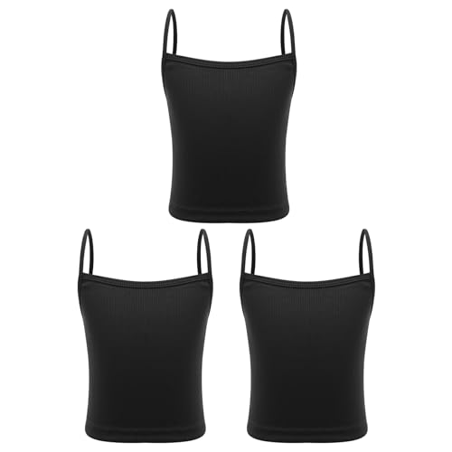 Yruioon 3er Pack Mädchen Baumwolle Unterhemden Tank Top Kinder Cami Shirt Sommer Tops Oberteile Basic Cami Tanktops Unterwäsche Schwarz 128-140 von Yruioon