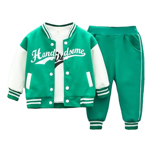Yruioon Baby Jungen Sport Kleidung Set Baseball Sweatjacke + Langarmshirt + Hose Sport Trainingsanzug Jogging Laufen Sportwear Grün 98-104 von Yruioon
