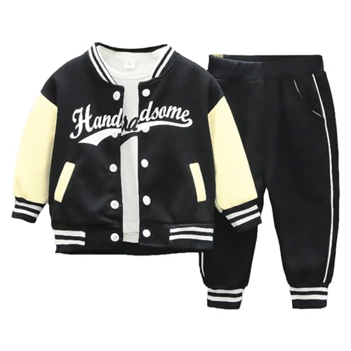 Yruioon Baby Jungen Sport Kleidung Set Baseball Sweatjacke + Langarmshirt + Hose Sport Trainingsanzug Jogging Laufen Sportwear Schwarz 68-80 von Yruioon