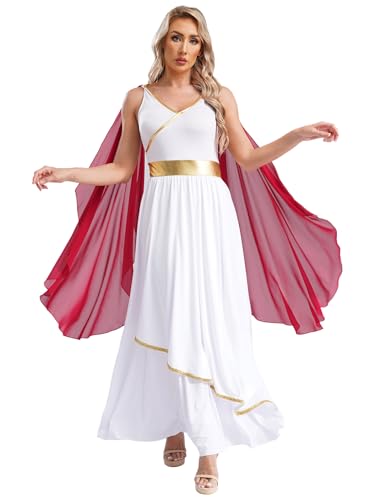Yruioon Damen Griechische Göttin Kostüm Weißes Griechisches Kleid Antike Römerin Kostüm Halloween Karneval Fasching Mottoparty Weinrot 4XL von Yruioon