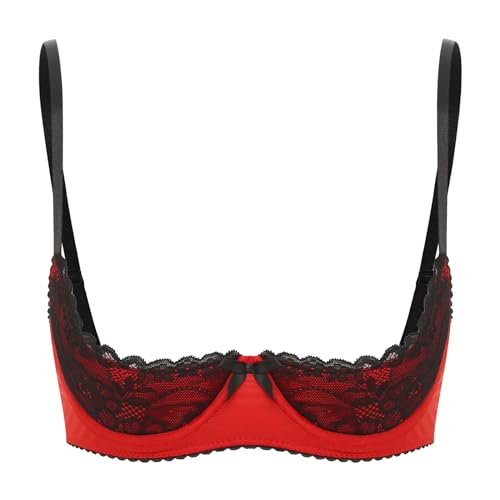 Yruioon Damen Hebe BH Tops Spitze Brustfrei Bra Bustier Push Up Bralette Bügel BH Bikini Oberteile Dessous Unterwäsche S-5XL Rot 5XL von Yruioon