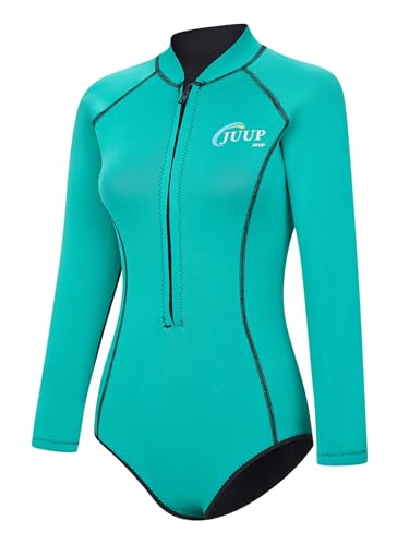 Yruioon Damen Neoprenanzug 2,5mm Neopren Thermo Badeanzug Langarm Tauchanzug Einteiler Rashguard Schnorcheln Surfen Schwimmanzug Grün S von Yruioon