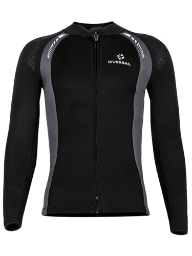 Yruioon Herren Neoprenanzug Jacke 3mm Neopren Jacke mit Reißverschluss Langarm Rashguard für Tauchen Surfen Schwimmen Schnorcheln B Schwarz 3XL von Yruioon