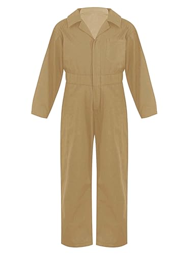 Yruioon Kinder Arbeitsoverall Jungen Langarm Overall Jumpsuit mit Reißverschluss Schutzanzug Arbeitskombi Maleranzug Mechaniker Arbeitskleidung Khaki 134-140 von Yruioon