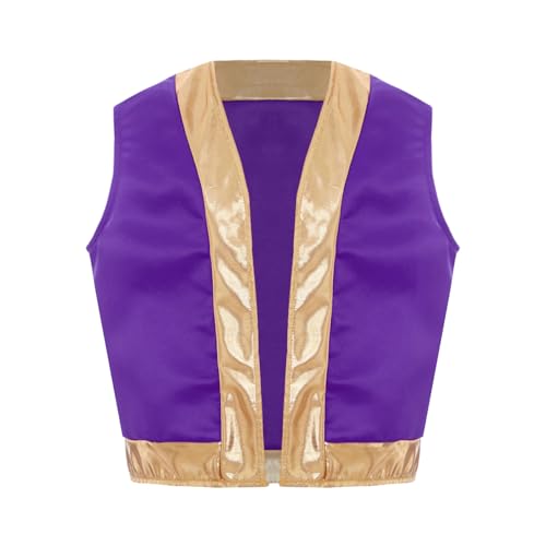 Yruioon Kinder Jungen Weste Ärmellos Jacke Arabischer Prinz Weste Orient Sultan Jacke Gilet Halloween Karneval Fasching Party Outfits Lila 158-164 von Yruioon