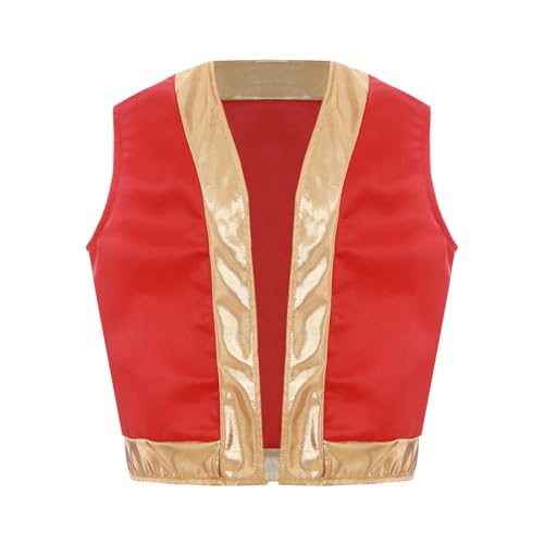 Yruioon Kinder Jungen Weste Ärmellos Jacke Arabischer Prinz Weste Orient Sultan Jacke Gilet Halloween Karneval Fasching Party Outfits Rot 158-164 von Yruioon