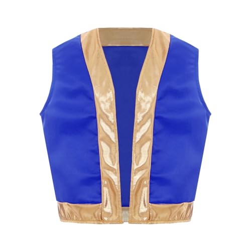 Yruioon Kinder Jungen Weste Ärmellos Jacke Arabischer Prinz Weste Orient Sultan Jacke Gilet Halloween Karneval Fasching Party Outfits Royal Blau 158-164 von Yruioon