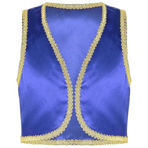 Yruioon Kinder Jungen Weste Arabischer Prinz Weste Ärmellos Orient Sultan Jacke Gilet Halloween Karneval Fasching Party Outfits Blau 122-128 von Yruioon
