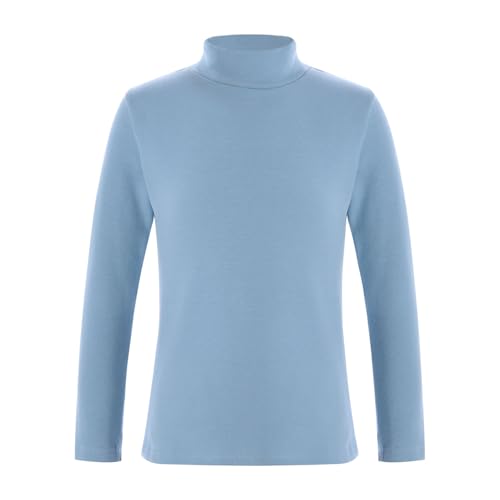 Yruioon Kinder Langarmshirt Jungen Mädchen Rollkragen Langarm T-Shirt Baumwolle Pullover Shirt Unterhemd Basic Casual Tops Oberteile Blau 146-152 von Yruioon