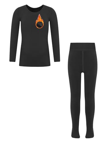 Yruioon Kinder Thermounterwäsche Set Jungen Mädchen Thermoshirt + Thermohose Innenfleece Thermo Unterwäsche Fußball Skiunterwäsche Schwarz A 122-140 von Yruioon
