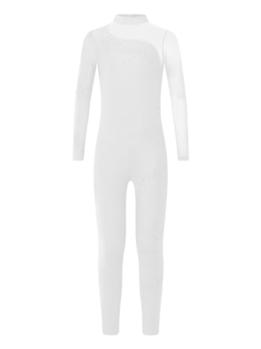 Yruioon Kinder Turnanzug Mädchen Langarm Gymnastikanzug Mesh Patchwork Ganzkörper Trikot Eiskunstlauf Body Sport Overall Jumpsuit Weiß 158-164 von Yruioon