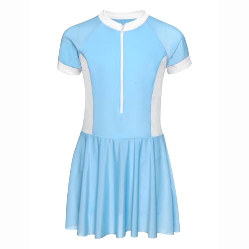 Yruioon Mädchen Badeanzug Einteiler Badekleid mit Rock Patchwork Schwimmanzug UV Schutz Badebekleidung Sommer Strand Bademode C Blau 134-140 von Yruioon
