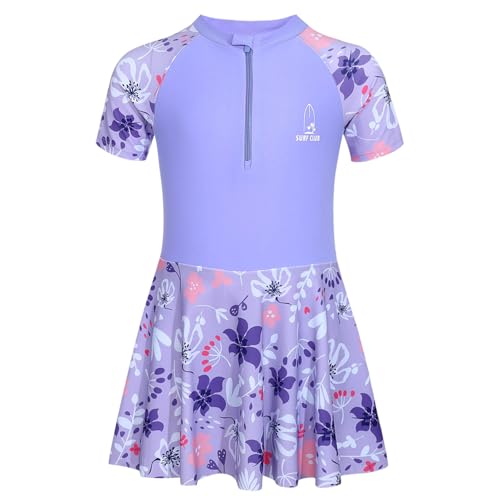 Yruioon Mädchen Badeanzug Einteiler Badekleid mit Rock Patchwork Schwimmanzug UV Schutz Badebekleidung Sommer Strand Bademode Bx Lila 152-164 von Yruioon