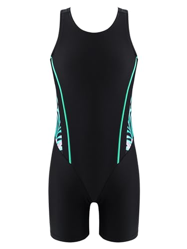 Yruioon Mädchen Badeanzug mit Bein Ringerrücken Einteiliger Bademode Wettkampf Schwimmanzug Surfen Schwimmen Badebekleidung Rosa Lilie&Schwarz 170-176 von Yruioon