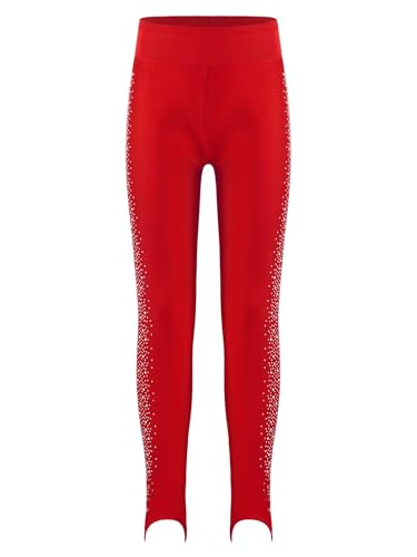 Yruioon Mädchen Eiskunstlauf Hose Glitzer Leggings Eislaufen Strumpfhose Ballett Tanzhose Yoga Sporthose Trainingshose Weinrot 158-164 von Yruioon