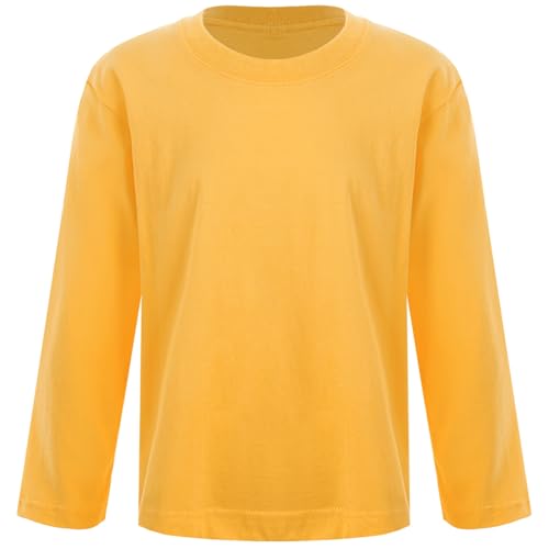 Yruioon Mädchen Jungen Langarmshirt Basic T-Shirt Rundhals Unterhemd Kinder Pullover Shirt Herbst Winter Regular Fit Tunika Tops Einfarbig Gelb 122-128 von Yruioon