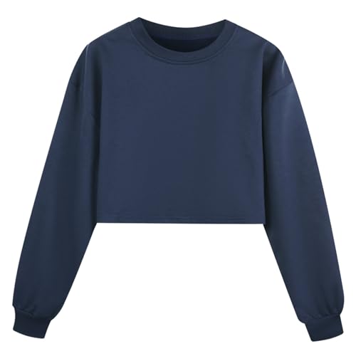 Yruioon Mädchen Sweatshirt Pullover Baumwolle Langarmshirt Rundhals Sport Shirt Langarm Crop Tops Bauchfrei Oberteile Hip Hop Jazz Tanzkleidung Marine Blau 134-140 von Yruioon