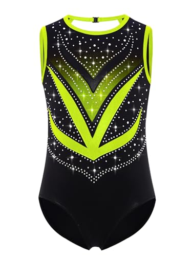 Yruioon Mädchen Turnanzug Glitzer Gymnastikanzug Ärmellos Ballettanzug Ballett Trikotanzug Gymnastik Leotard Wettbewerb Tanzkostüm B Leuchtendes Grün 146-152 Yruioon Mädchen Turnanzug Glitzer Gymnastikanzug Ärmellos Ballettanzug Ballett Trikotanzug Gymnastik Leotard Wettbewerb Tanzkostüm B Leuchtendes Grün 146-152 von Yruioon