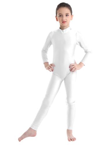 Yruioon Mädchen Turnanzug Langarm Gymnastikanzug Stretch Ballettanzug Ganzkörper Trikotanzug Leotard Sport Body Overall Jumpsuit Elfenbein 134-140 von Yruioon