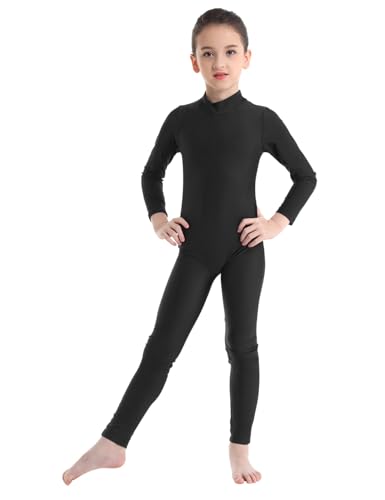 Yruioon Mädchen Turnanzug Langarm Gymnastikanzug Stretch Ballettanzug Ganzkörper Trikotanzug Leotard Sport Body Overall Jumpsuit Schwarz 170-176 von Yruioon