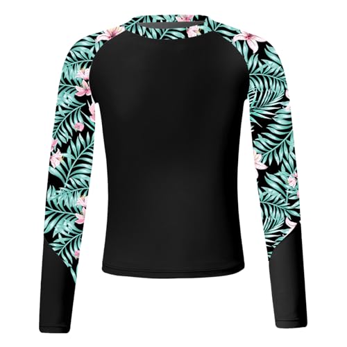 Yruioon Mädchen UV Shirt Langarm Rashguard Badeshirt Schwimmshirt Schnelltrocknend T-Shirt Tops Sommer Surfen Schwimmbekleidung Schwarz 146-152 von Yruioon