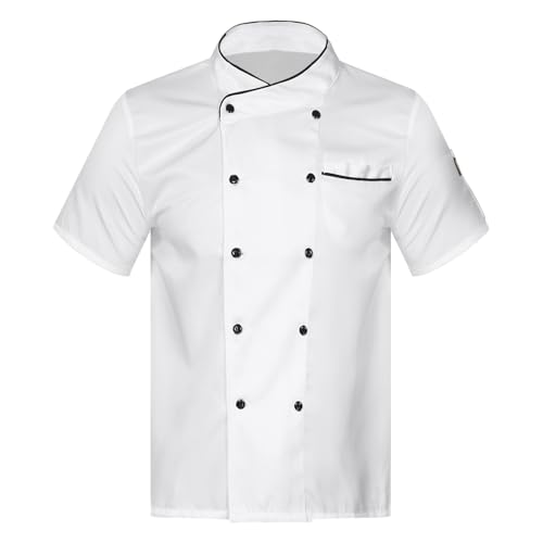 Yruioon Unisex Kochjacke Herren Damen Kochmantel Kurzarm/Langarm Chef Hemd Tops Bäckerjacke Uniform Restaurant Küchen Arbeitskleidung Weiß Kurzarm M von Yruioon