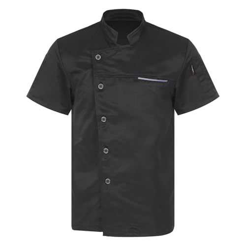 Yruioon Unisex Kochjacke Herren Damen Kochmantel Kurzarm Bäckerjacke Chef Jacke Uniform Hemd Tops Restaurant Küchen Arbeitskleidung Schwarz XXL von Yruioon
