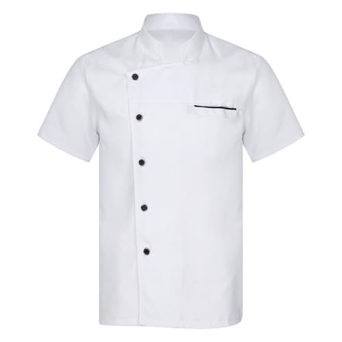 Yruioon Unisex Kochjacke Herren Damen Kochmantel Kurzarm Bäckerjacke Chef Jacke Uniform Hemd Tops Restaurant Küchen Arbeitskleidung Weiß M von Yruioon