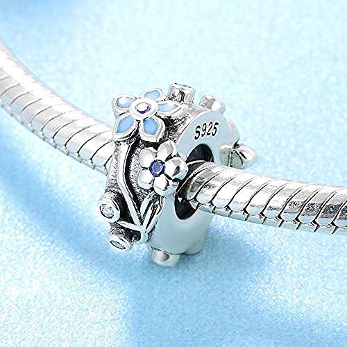 Charm Anhänger,Blau Vergiss Mich Nicht Blumen Stopper 925 Sterling Silber Perlen Anhänger Passform Original Charm Frauen Armband Armreif Diy Schmuckherstellung von YsKYCs